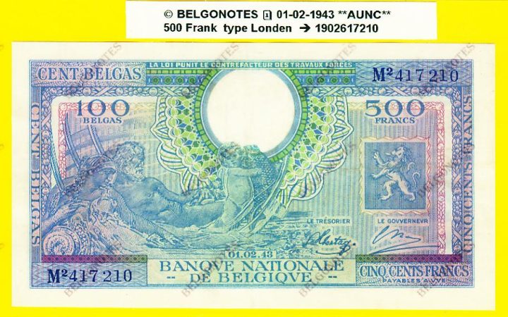500 Francs Type Londen 01-02-1943**AUNC** Lot 1902617210