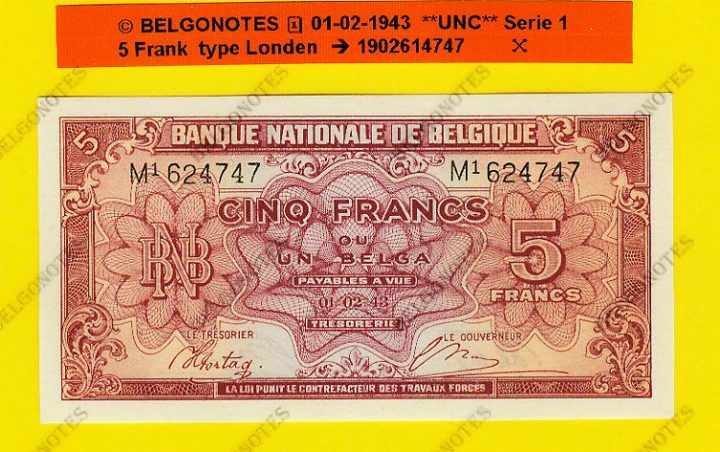 5 Francs type Londen*01-02-1943**UNC**Lot 1902614747