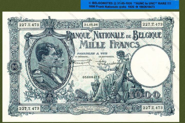 GERESERVEERD !!!!  1000 Francs Type Nationale reeks 31-05-1926**UNC to AUNC**RARE** Lot 1902618473