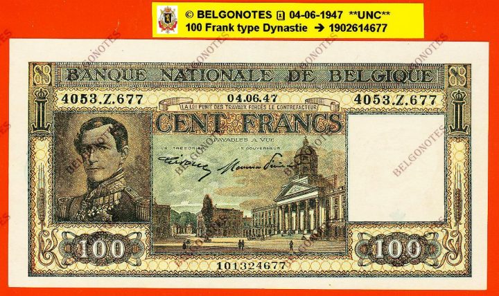 GERESERVEERD !!!!!!!!!!100 Francs Type Dynastie **UNC**1947**  Lot 1902614677