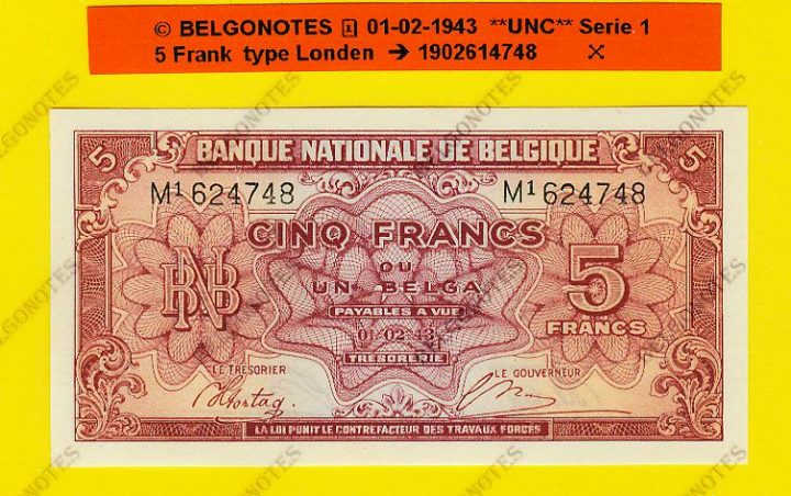 5 Francs type Londen*01-02-1943**UNC**Lot 1902614748