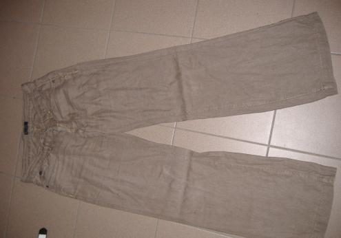 Bruine linnen broek met goudkleurige stikking W36 L34