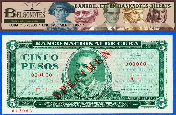 **UNC** Cuba 1967* 5 Pesos ***SPECIMEN ***