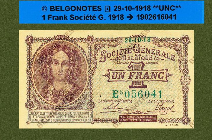 1 Franc Type Société Générale 29-10-1918**UNC**Lot 1902616041