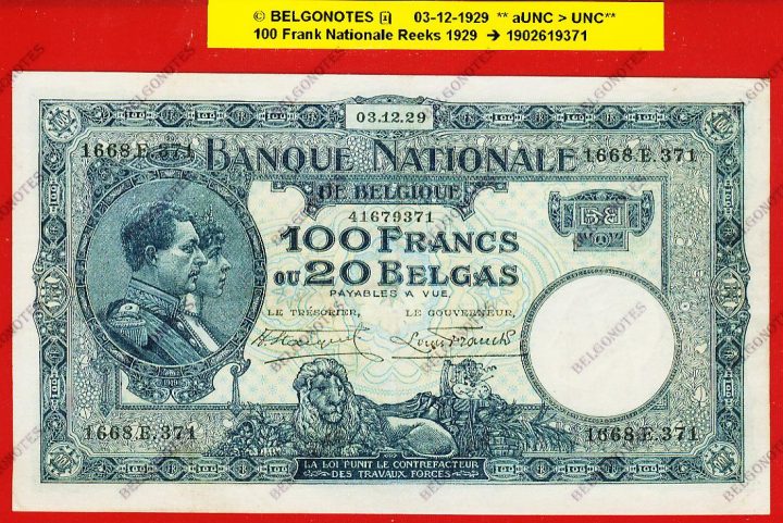 100 Francs Type Nat. reeks **AUNC>>UNC**1929** Lot 1902619371