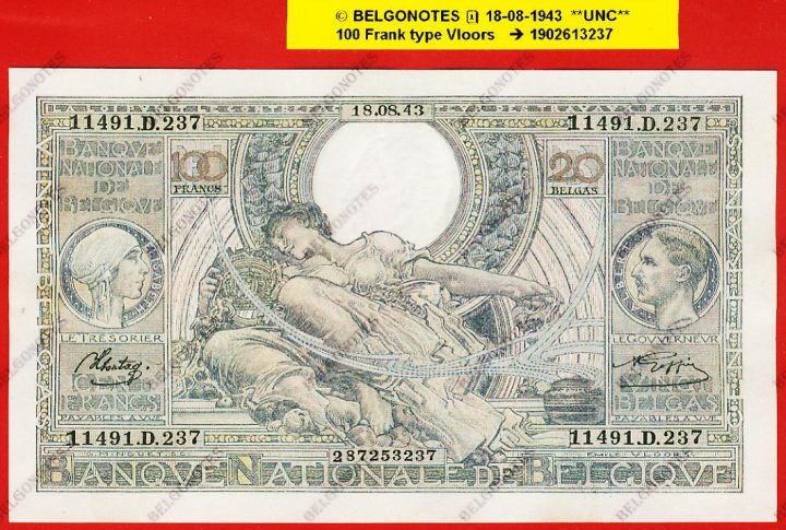 100 Francs Type VLOORS **UNC** 1943 * Lot 1902613237