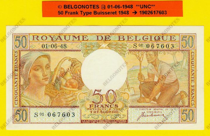 50 Francs Type Buisseret 01-06-1948 **UNC** Lot 1902617603