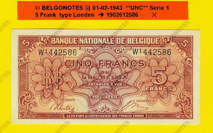 5 Francs type Londen*01-02-1943**UNC**Lot 1902612586