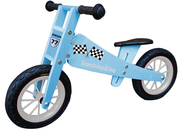 Bambino loopfiets, prinses, blauwe racer, houten loopfiets