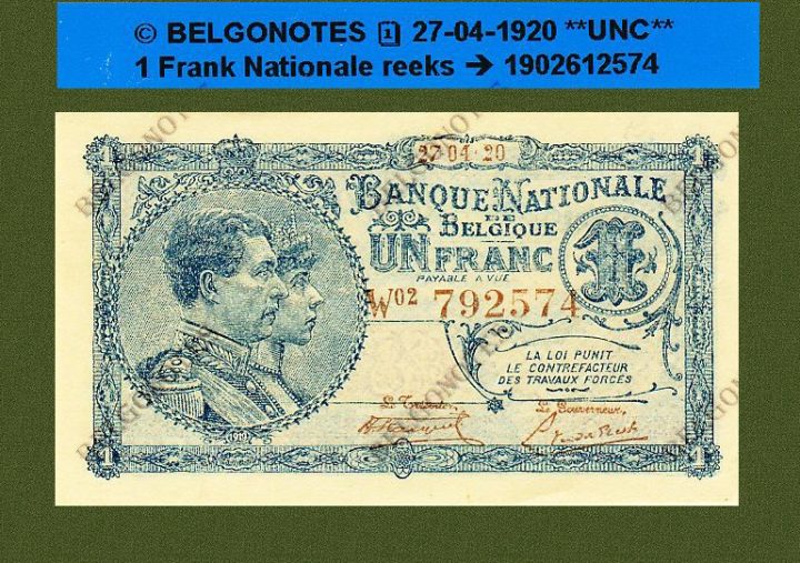 1 Franc Nationale reeks*27-04-1920**UNC**Lot 1902612574