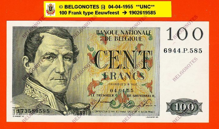 GERESERVEERD !!!!!!!!!!!!!100 Francs Type Eeuwfeest **UNC**1955**  Lot 1902619585