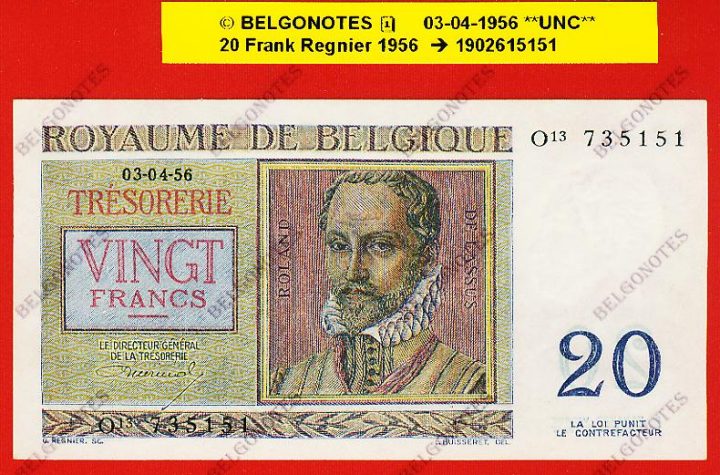 20 Francs Type Regnier **UNC**1956** Lot 1902615151