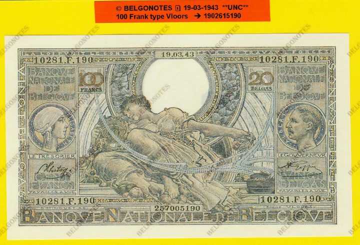 100 francs Type Vloors 19-03-1943**UNC** Lot 1902615190