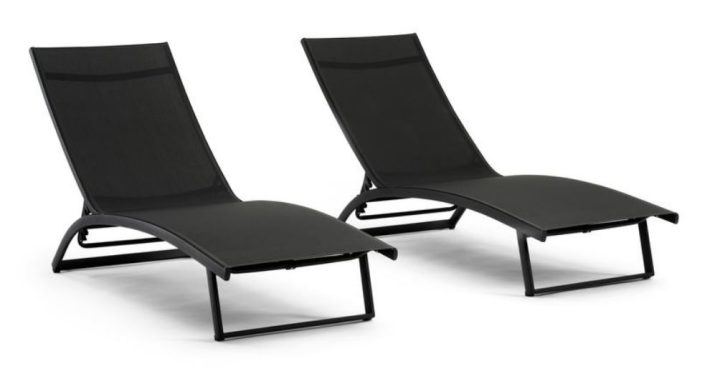 NIEUWE set van 2 verstelbare Calvia ligbedden in zwart aluminium met zwarte textilene.