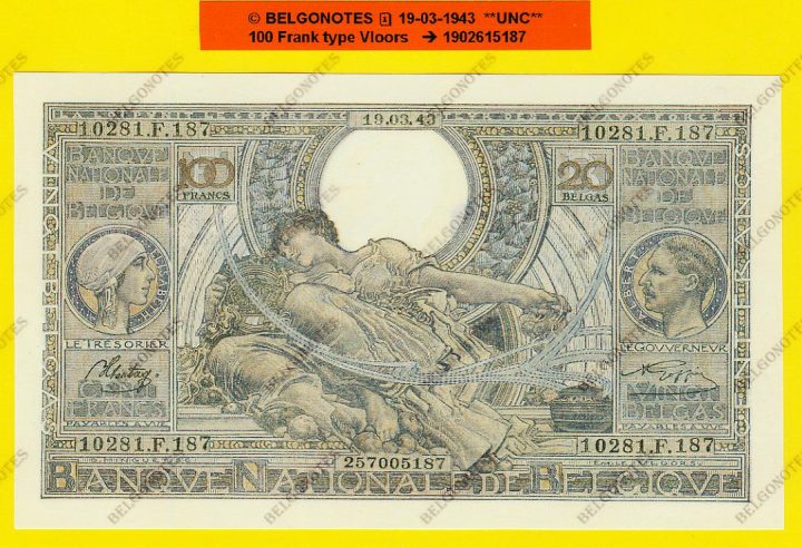 100 francs Type Vloors 19-03-1943**UNC** Lot 1902615187