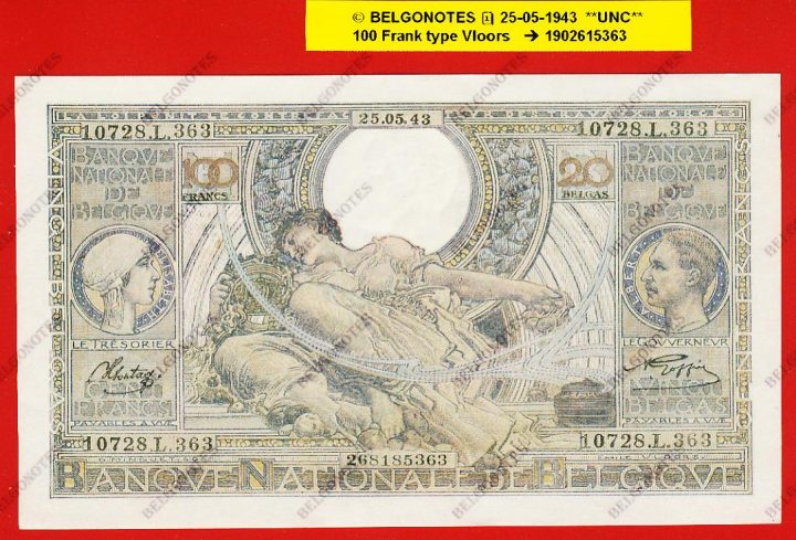 100 Francs Type VLOORS **UNC** 1943 * Lot 1902615363