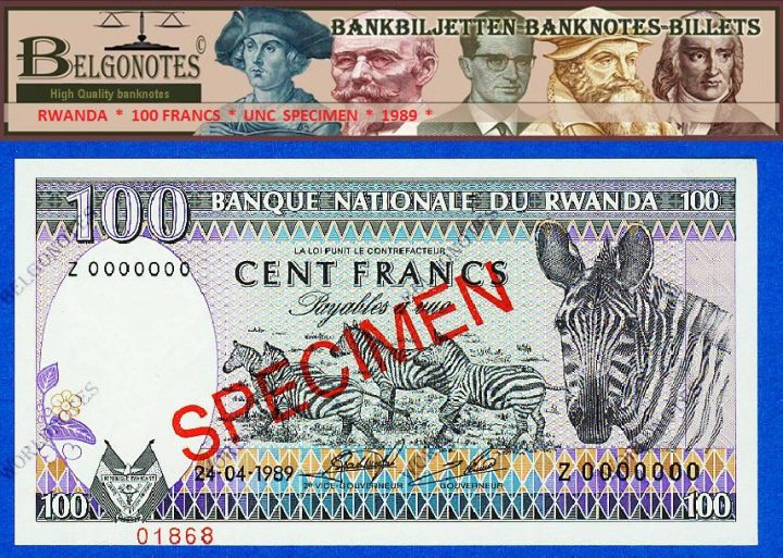 **UNC** Rwanda 1989* 100 Francs ***SPECIMEN ***