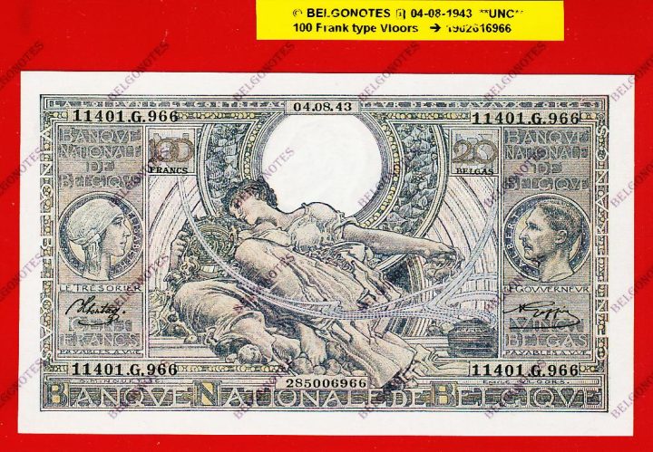 100 Francs Type VLOORS **UNC** 1943 * Lot 1902616966