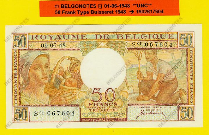 50 Francs Type Buisseret 01-06-1948 **UNC** Lot 1902617604