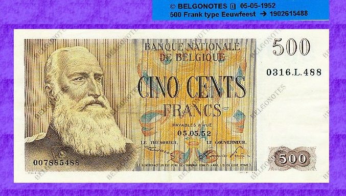 GERESERVEERD !!!!      500 Francs Type eeuwfeest 05-05-1952*Lot 1902615488