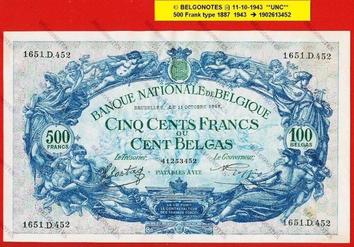 500 Francs Type '1887' 1943 **UNC** Lot 1902613452