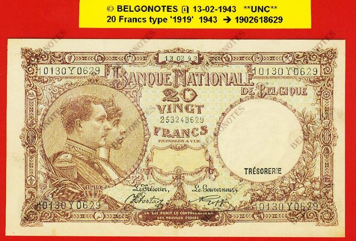 20 Francs Type '1919' **UNC**1943** Lot 1902618629