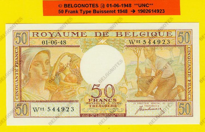 50 Francs Type Buisseret 01-06-1948 **UNC** Lot 1902614923