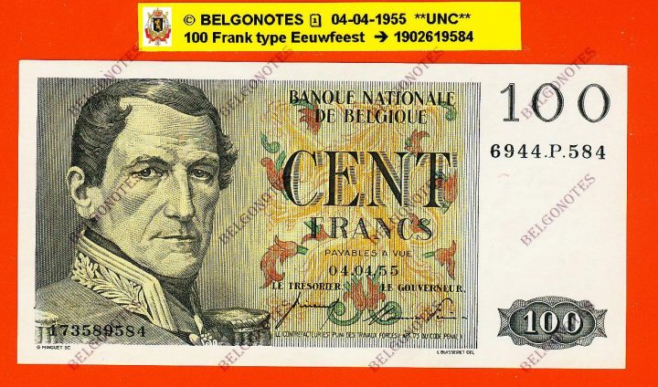 GERESERVEERD !!!!    100 Francs Type Eeuwfeest **UNC**1955**  Lot 1902619584