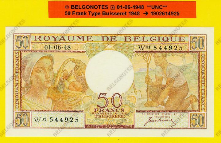 50 Francs Type Buisseret 01-06-1948 **UNC** Lot 1902614925