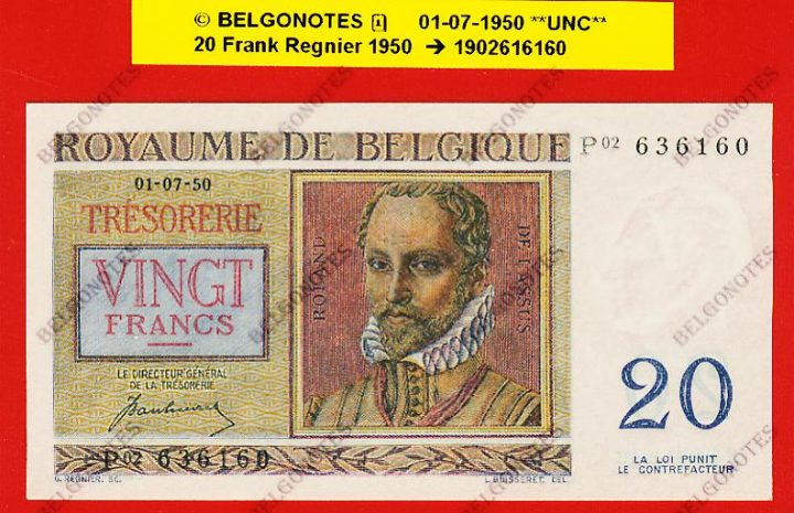 20 Francs Type Regnier **UNC**1950** Lot 1902616160