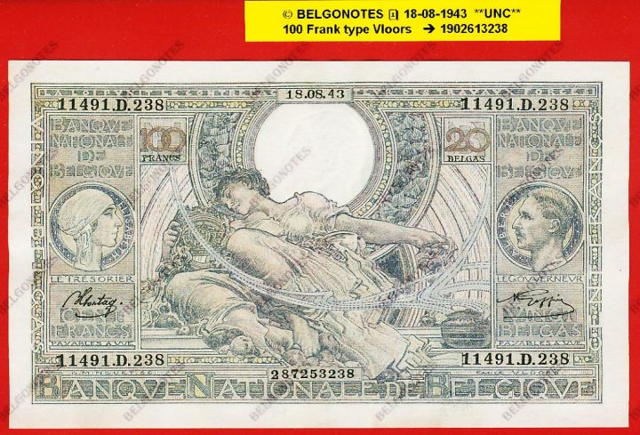 100 Francs Type VLOORS **UNC** 1943 * Lot 1902613238