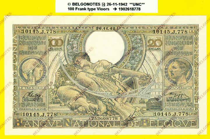 100 Francs Type VLOORS **UNC** 1942 * Lot 1902618778