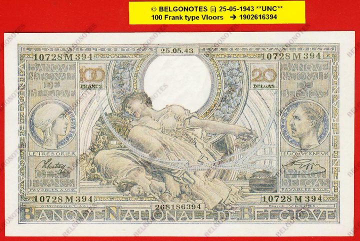 100 Francs Type VLOORS **UNC** 1943 * Lot 1902616394