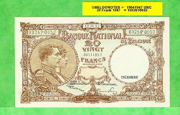 20 Francs Type '1919' **UNC**1947** Lot 1902610852