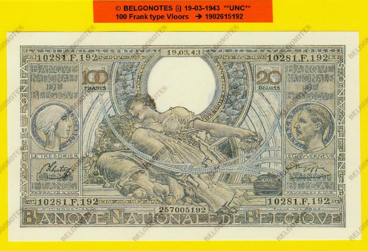 100 francs Type Vloors 19-03-1943**UNC** Lot 1902615192