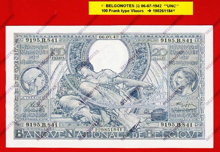 100 Francs Type VLOORS **UNC** 1942 * Lot 1902611841