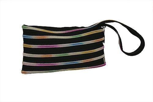 Zipit Clutch Handvat Zwart + Regenboog zipper