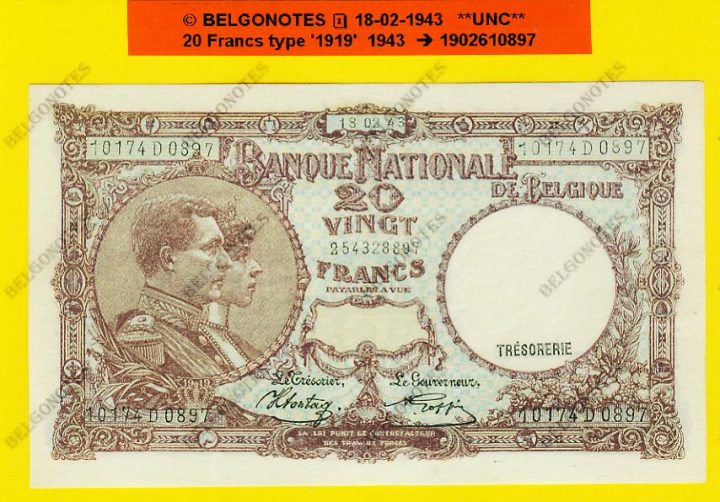 20 Francs Type '1919' **UNC**1943** Lot 1902610897