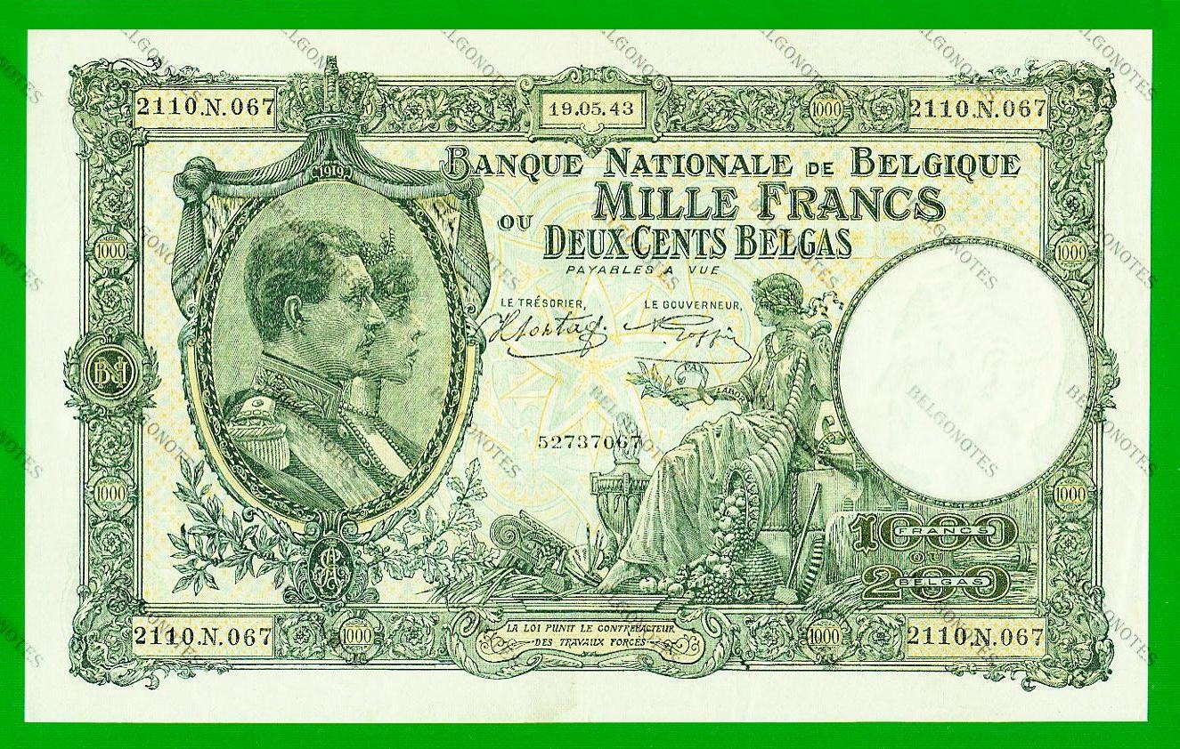 GERESERVEERD !!!!!!!!!!   1000 Francs Type Nationale reeks 1943* Lot 1902617067