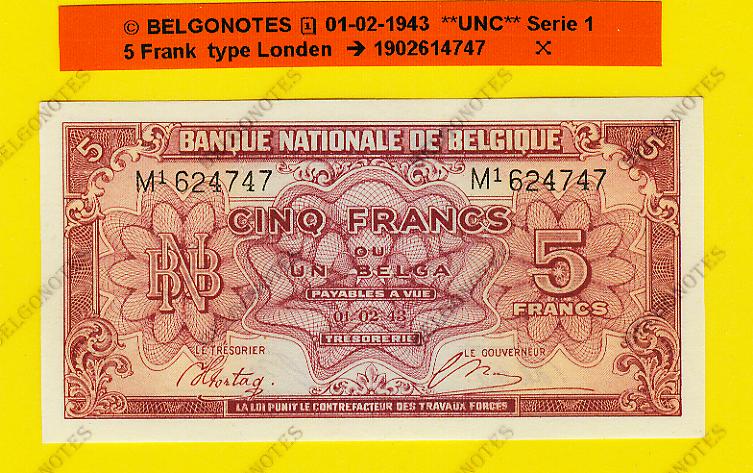 5 Francs type Londen*01-02-1943**UNC**Lot 1902614747