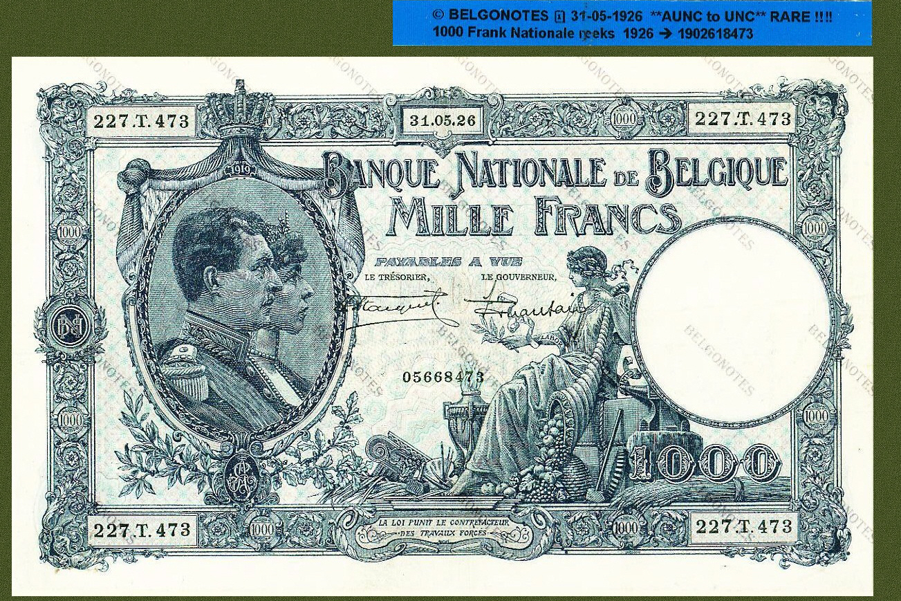 GERESERVEERD !!!!  1000 Francs Type Nationale reeks 31-05-1926**UNC to AUNC**RARE** Lot 1902618473
