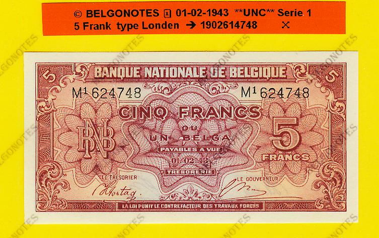5 Francs type Londen*01-02-1943**UNC**Lot 1902614748
