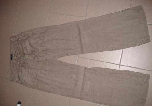 Bruine linnen broek met goudkleurige stikking W36 L34