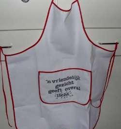 Witte keukenschort met tekst