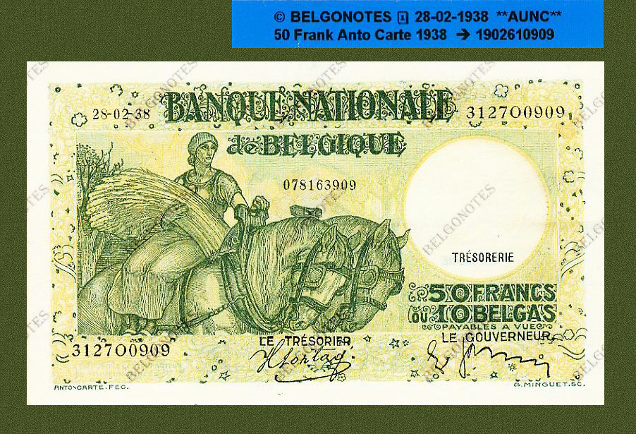 50 Francs Type Anto carte 28-02-1938**AUNC**.Lot 1902610909