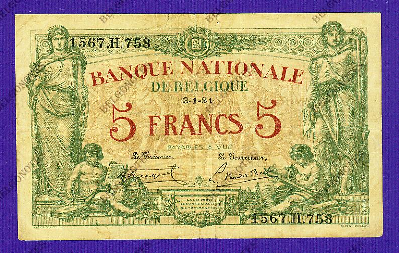 5 Francs Type Brussel* 03-01-1921*.Lot 190261758