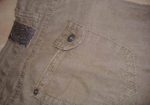 Bruine linnen broek met goudkleurige stikking W36 L34