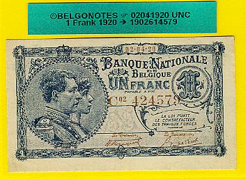 1 Franc Type Nat. reeks 1920**UNC**Lot 1902614579