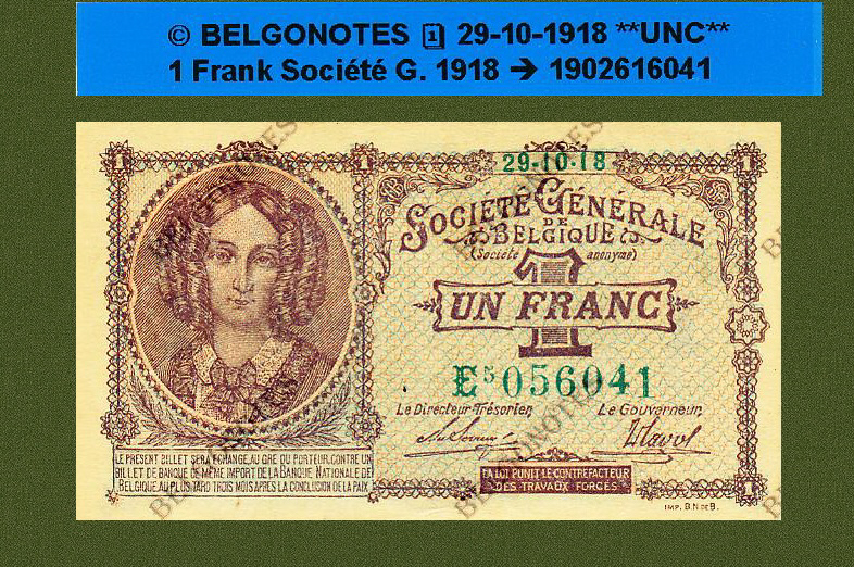 1 Franc Type Société Générale 29-10-1918**UNC**Lot 1902616041