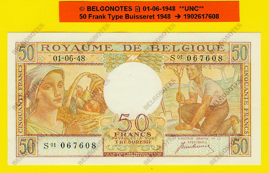 50 Francs Type Buisseret 01-06-1948 **UNC** Lot 1902617608